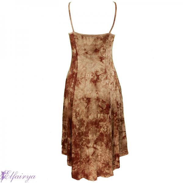 Kurzes cooles sommerliches Kleid mit dünnen Trägern, gebatiktes Minikleid